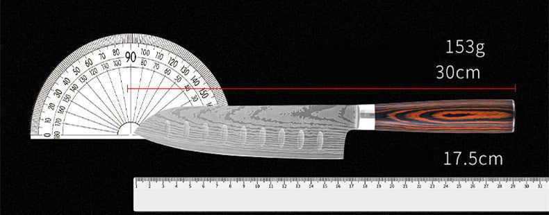 OKAYA | Knife Imitation Damascus Big Wavy Color Wood Handle 7Cr17 Stainless Steel Knife