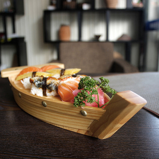 Pine wooden sushi boat