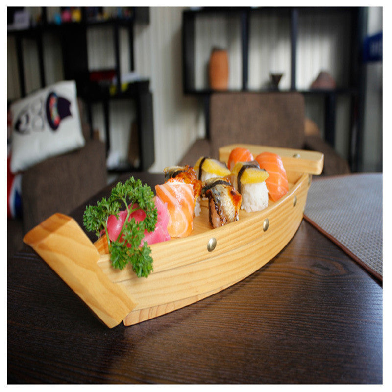 Pine wooden sushi boat